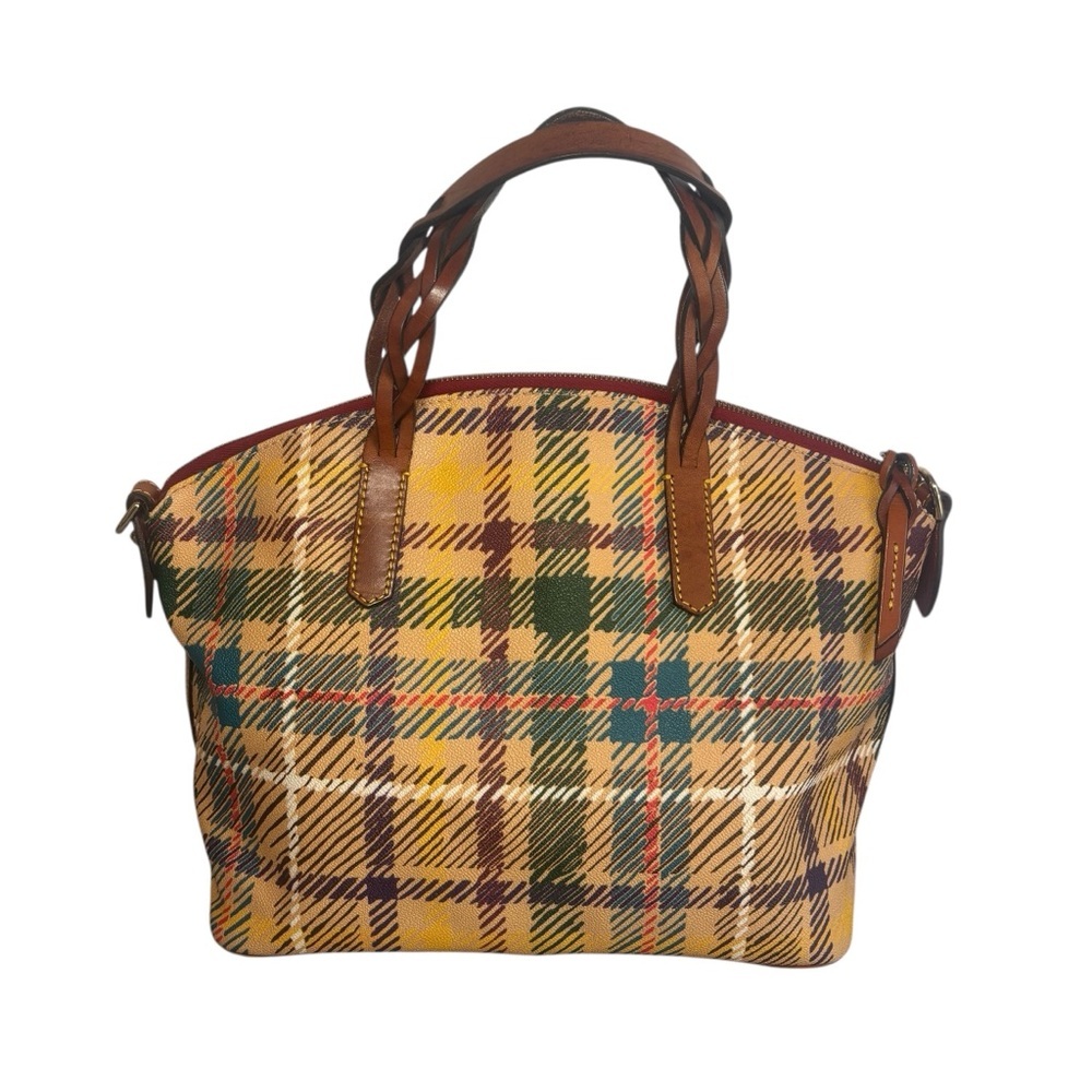 Dooney & Bourke Plaid Satchel in Yellow, Green, Burgundy & Tan - Picture 3 of 16